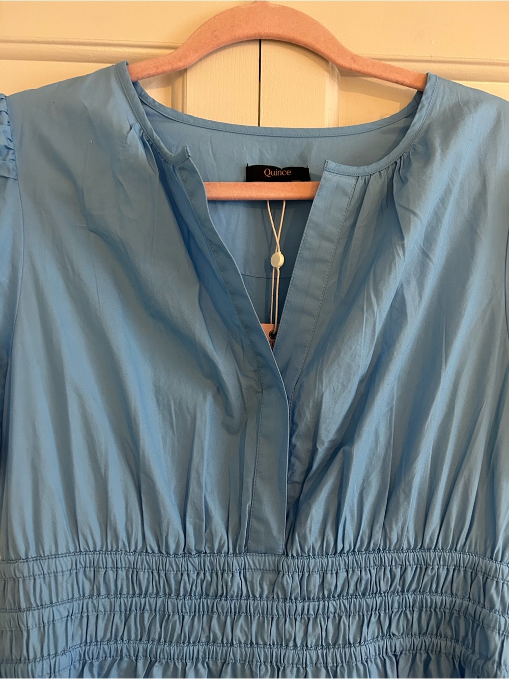 Quince NWT 100% Organic Cotton Poplin Tiered Maxi Dress Light Blue, Size L - Picture 5 of 13